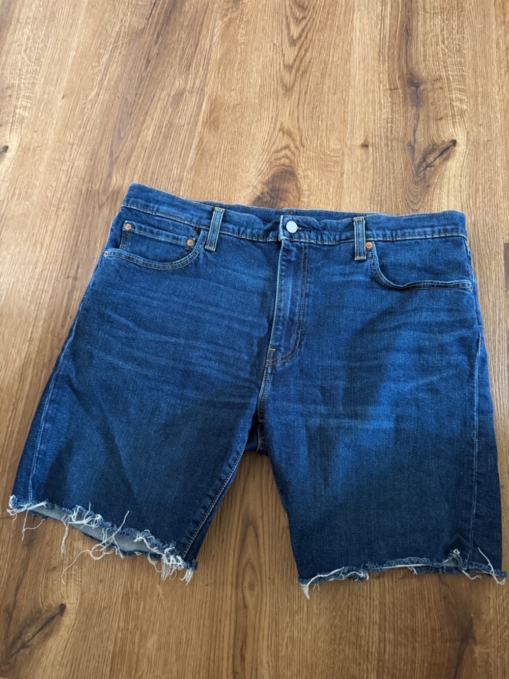 Levi's Indigo Denim Frayed Hem Cutoff Shorts 38